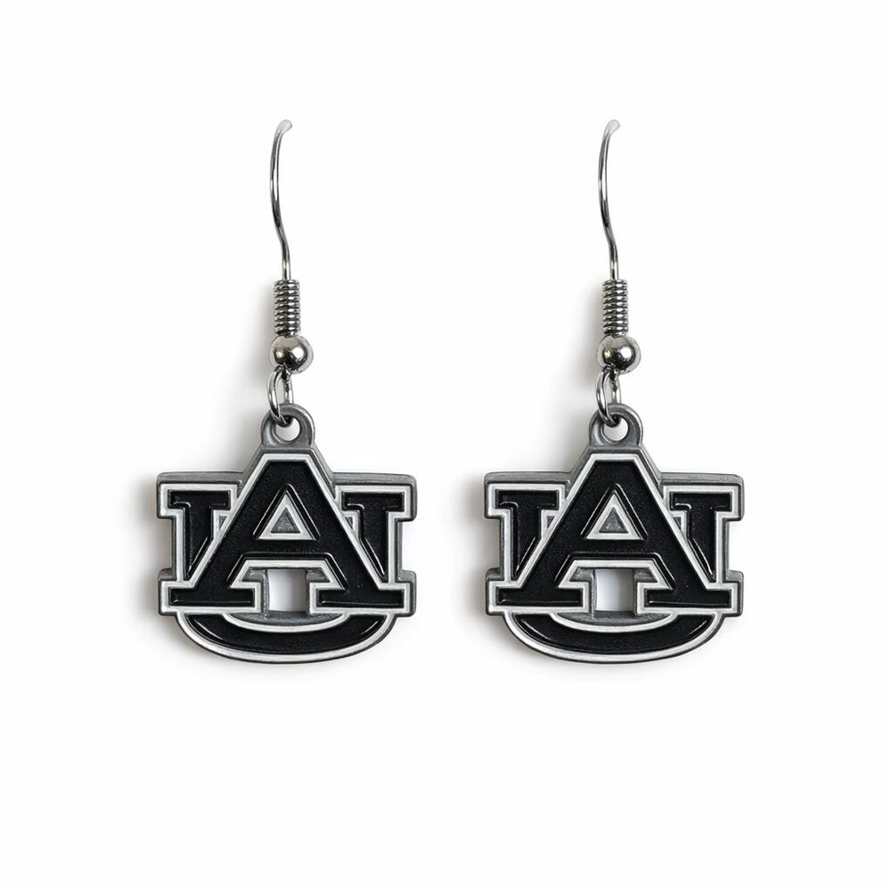 Auburn University Tigers Logo Silver Tone Metal Drop Enamel Dangle Hook Earrings